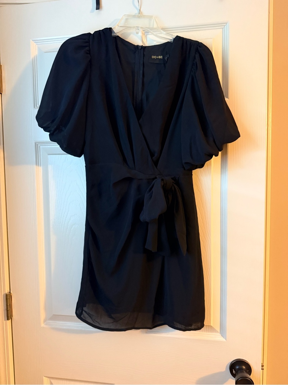 DO+BE Navy Puff-Sleeve Wrap Mini Dress